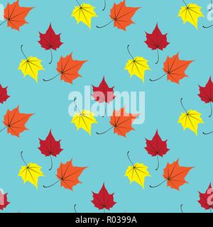 Maple leaves seamless vector blue orange art background. Vector illustration Stock Vector