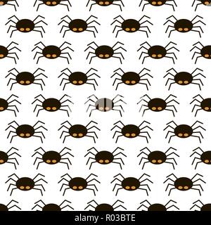 Scary big black spider seamless pattern, poisonous isect Stock Vector