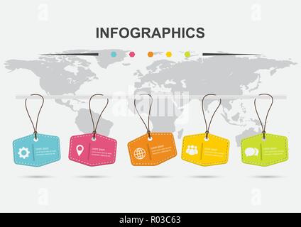 Infographic design template with hanging tag elements, stock vector Stock Vector