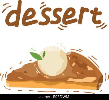 delicious piece of apple pie with vanilla ice cream logo vector Stock Vector