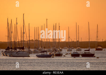 The sun rises over Hoo marina in Kent.  Featuring: Atmosphere Where: Hoo, United Kingdom When: 01 Oct 2018 Credit: WENN.com Stock Photo