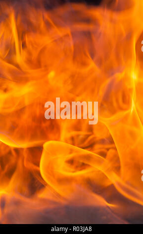chaotic orange flames, out of focus close up in a fire Stock Photo