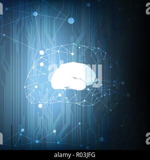 Vector abstract technological geometric brain background design Stock Vector