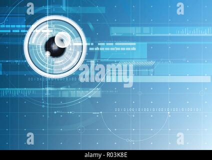 Abstract technological eye scanning hud security identify vector background design Stock Vector