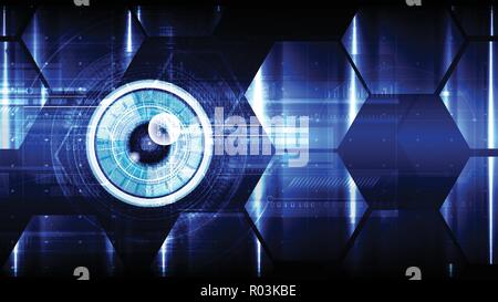 Technological cybersecurity eye scanning vector background abstract design Stock Vector