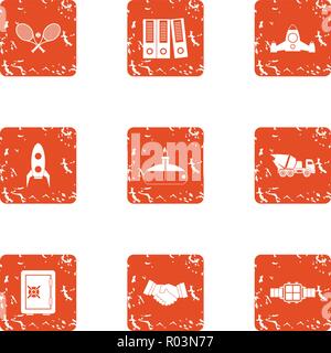 Record award icons set, grunge style Stock Vector
