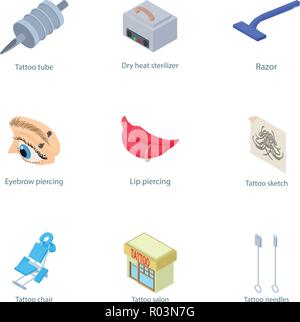 Puncture icons set, isometric style Stock Vector