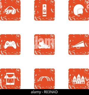 Simulate icons set, grunge style Stock Vector