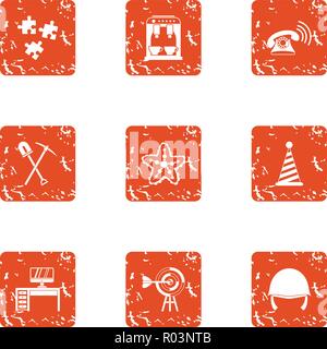 Working break icons set, grunge style Stock Vector