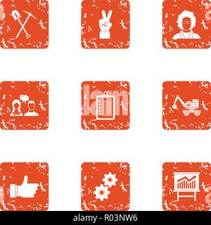Workflow process icons set, grunge style Stock Vector