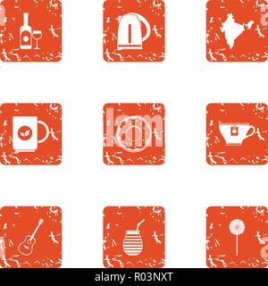 Wine place icons set, grunge style Stock Vector