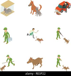 Catch the animal icons set, isometric style Stock Vector