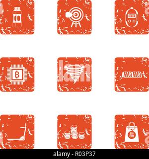 Sport account icons set, grunge style Stock Vector
