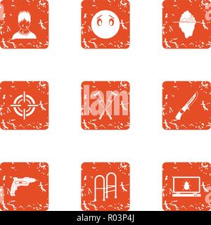 Accident experiment icons set, grunge style Stock Vector