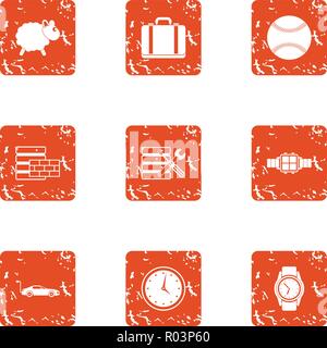 Fix time icons set, grunge style Stock Vector