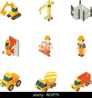Floor plan icons set, isometric style Stock Vector