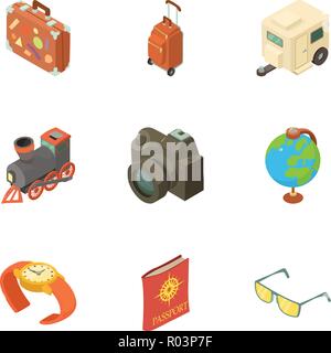 Passport check icons set, isometric style Stock Vector