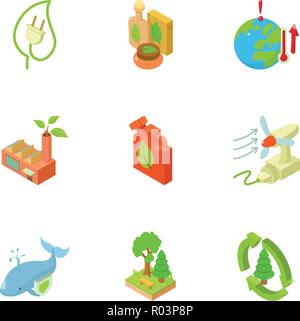 Ecological compatibility renewal icons set, isometric style Stock Vector