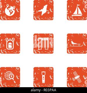 Pleasure craft icons set, grunge style Stock Vector