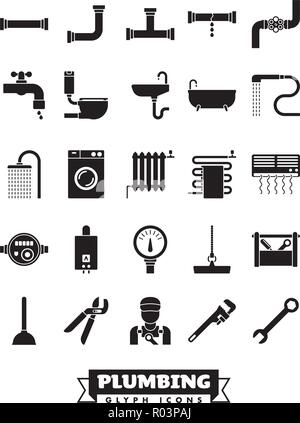 Plumbing and sanitary facilities vector glyph icon collection Stock Vector