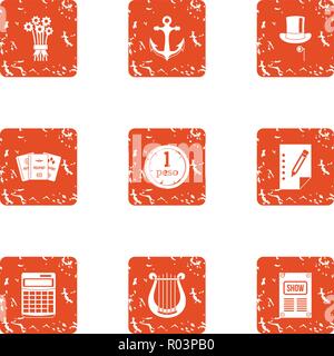 Port economy icons set, grunge style Stock Vector