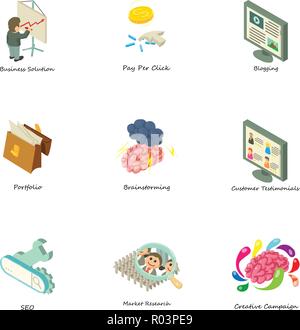 Search optimization icons set, isometric style Stock Vector