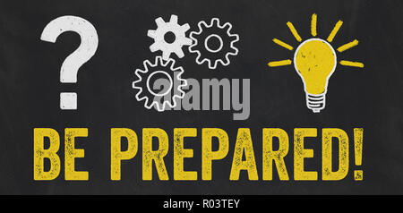 Question Mark, Gears, Light Bulb Concept - Be prepared Stock Photo
