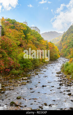 colourful forest on autumn season in Jozankei, The famous plase in Hokkaido, Japan. Stock Photo