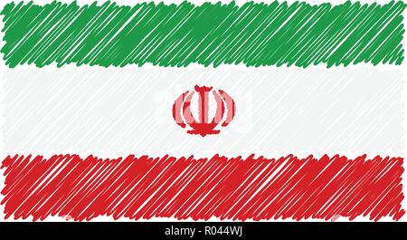 Hand Drawn National Flag Of Iran Isolated On A White Background. Vector Sketch Style Illustration. Stock Vector