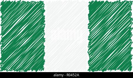 Hand Drawn National Flag Of Nigeria Isolated On A White Background. Vector Sketch Style Illustration. Stock Vector