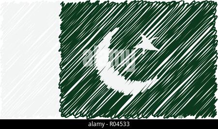 Hand Drawn National Flag Of Pakistan Isolated On A White Background. Vector Sketch Style Illustration. Stock Vector