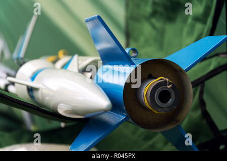 Rocket model prepare for takeoff launch, summer sunny day Stock Photo