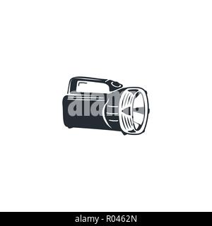 Camping black flashlight icon. Silhouette hiking equipment symbol. isolated on white background Stock Vector