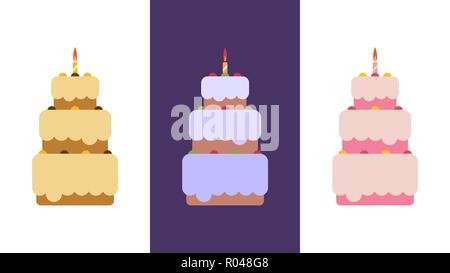 Set of cakes for Christmas, New Year, Birthday, Wedding, Anniversary, Festive Event. Flat vector illustration,eps 10. Stock Vector