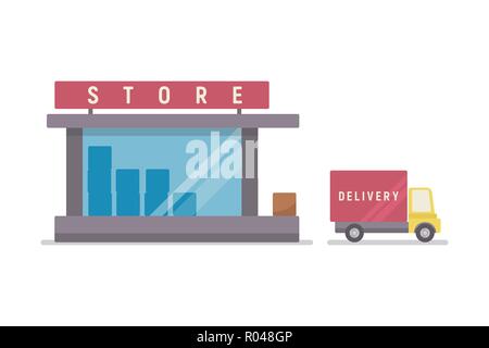 Shop and delivery service. Concept of sales business. Flat vector illustration,eps 10. Stock Vector
