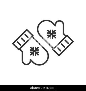 Merry christmas mittens icon Isolated on white background. Winter gauntlets sign, logo, pictogram for mobile app and web design. Simple linear style v Stock Vector