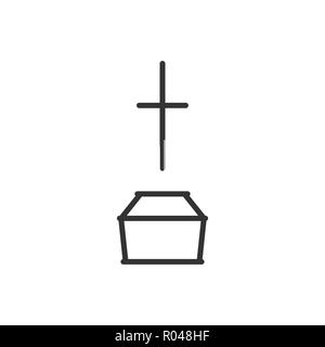 Coffin and cross sign, logo for mobile app and web design. Ceremony of burial. Simple linear style vector icon. Editable stroke. Illustration,eps 10. Stock Vector