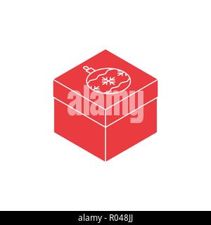Christmas gift box isometric icon Isolated on white background. Sign, logo for mobile app and web design. Only red fill. Vector illustration,eps 10. Stock Vector