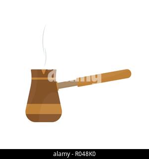 Turk for brewing coffee isolated on white background. Kitchen tools. Simple flat icon. Vector illustration, eps 10. Stock Vector