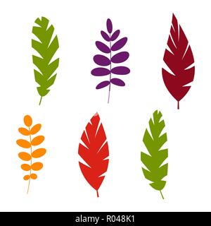 Set of plant leaves isolated on white background. Simple flat vector illustration, eps 10. Stock Vector