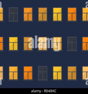 Night window simple seamless pattern. Flat vector illustration, eps 10. Stock Vector