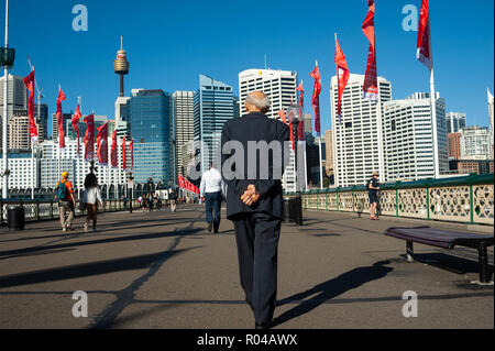 Sydney, Australia, Pedestrians on the Pyrmont Bridge Stock Photo