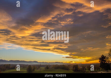 Sunset over the Bavarian Alps Stock Photo