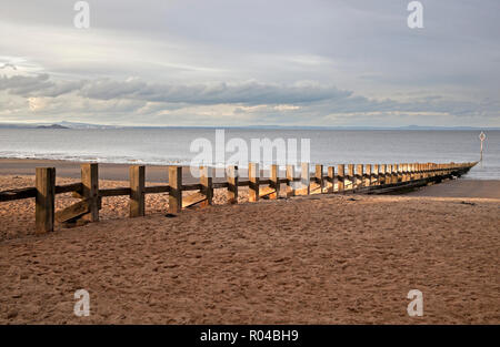 Groynes on Portobello Beach, Edinburgh, Scotland UK Stock Photo