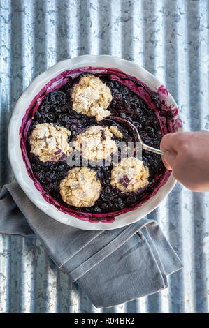 Hot Gluten Free Blueberry Cobbler with Biscuits Stock Photo