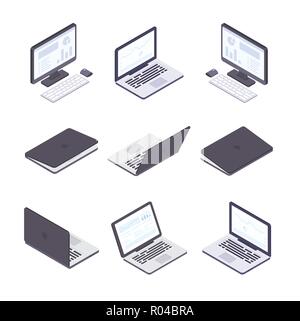 Computer technology - set of modern vector isometric elements Stock Vector