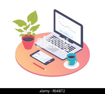 Office workplace - modern vector colorful isometric illustration Stock Vector