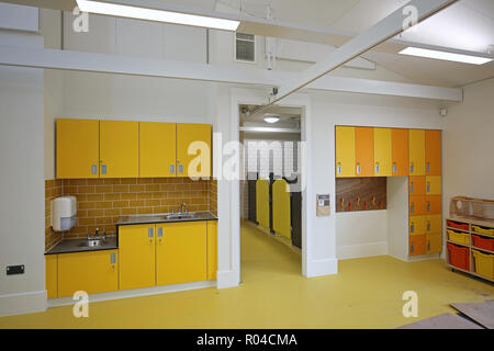 Classroom in a brand new special school for children with severe learning difficulties, Southwark, London, UK. Shows disabled lifting hoist. Stock Photo