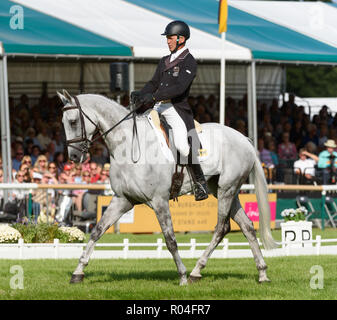 Andrew Nicholson and SWALLOW SPRINGS during the dressage phase of the Land Rover Burghley Horse Trials, 2018