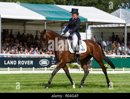 Piggy French and VANIR KAMIRA during the dressage phase of the Land Rover Burghley Horse Trials, 2018 Stock Photo